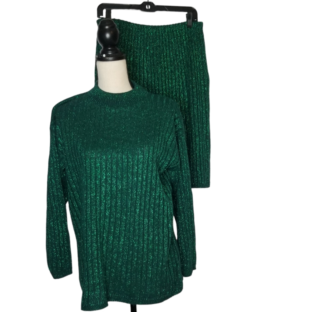 Vintage  Mathias Petite Large Green Sweater and Skirt Outfit Set